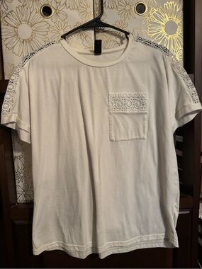 SHEIN White Short-Sleeve Tee with Lace Trim